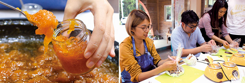 [左圖]遊客可體驗製作橘子果醬。[右圖]除了橘子果醬還可體驗製作巧克力