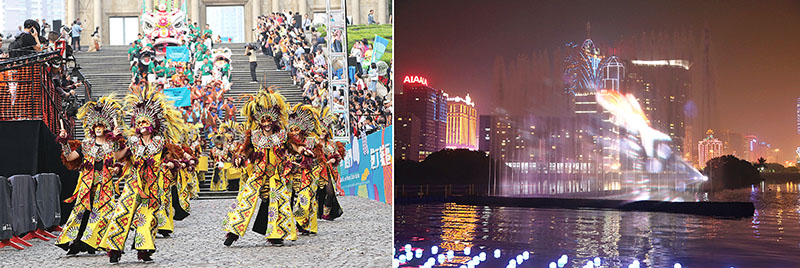 [左]西葡語系國家 表演者熱情有勁、[右]整個12月都是澳門光影節